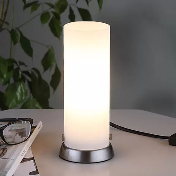 Lampenwelt Zylinderförmige Tischlampe Andrew aus Glas im Angebot