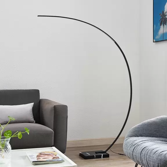 Lampenwelt Lindby Kendra LED-Bogenstehleuchte, schwarz Günstiger Verkauf