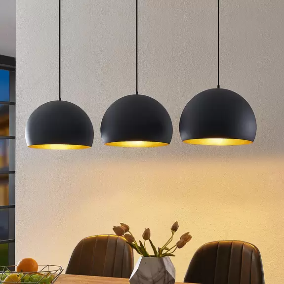 Lampenwelt Lindby Pendelleuchte Tarjei, 146 cm, schwarz-gold, Stahl Weihnachtsangebot