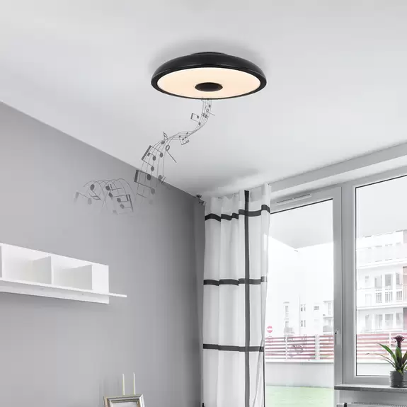 Lampenwelt LED-Deckenleuchte Raffy Lautsprecher RGBW schwarz Zeitbegrenzte Promotion