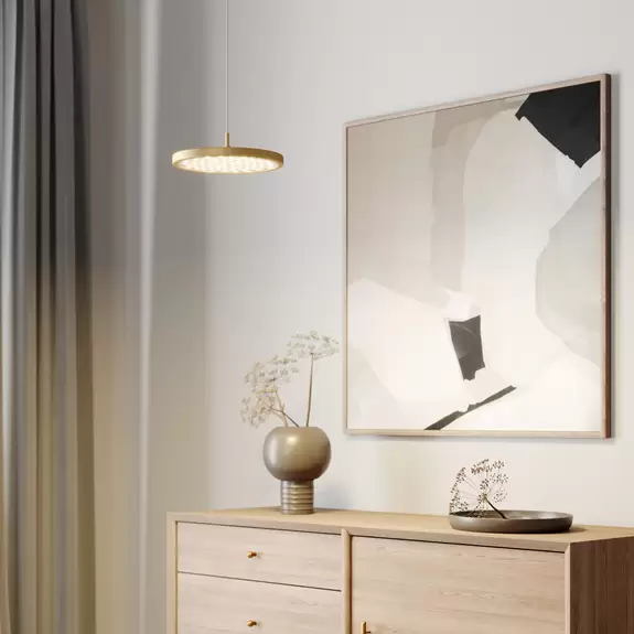 Lampenwelt Quitani LED-Pendellampe Gion, 1-flammig, weiß/messing Sonderangebot der Fabrik