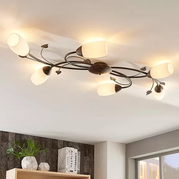 Lampenwelt Lindby Deckenleuchte Stefania, 6-flg., schwarz/gold Fabrikverkauf