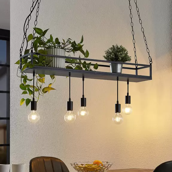Lampenwelt Lindby Pendelleuchte Kirista, 5-flg., schwarz, 100 cm Blitzverkäufe
