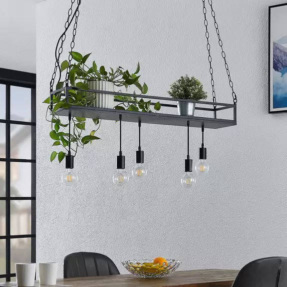Lampenwelt Lindby Pendelleuchte Kirista, 5-flg., schwarz, 100 cm Blitzverkäufe