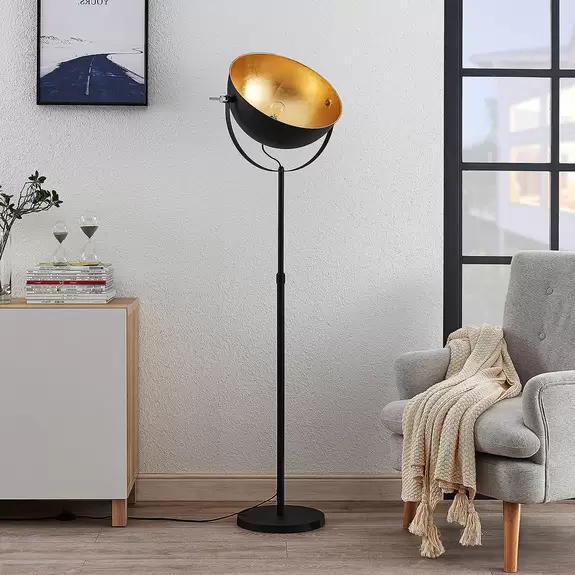 Lampenwelt Stehleuchte Muriel 1-flammig schwarz/gold Sonderangebot