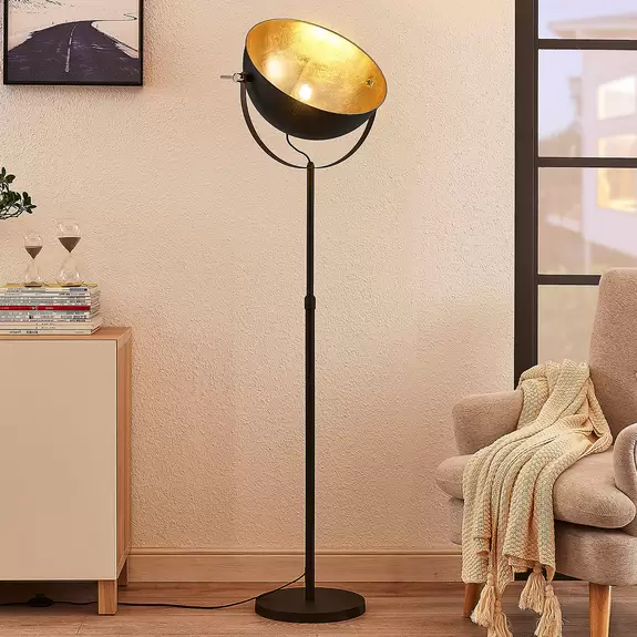 Lampenwelt Stehleuchte Muriel 1-flammig schwarz/gold Sonderangebot