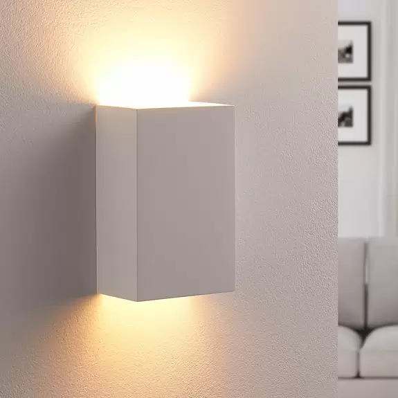 Lampenwelt Lindby Wandleuchte Colja, eckig, Höhe 16 cm, Gips, weiß Großer Ausverkauf
