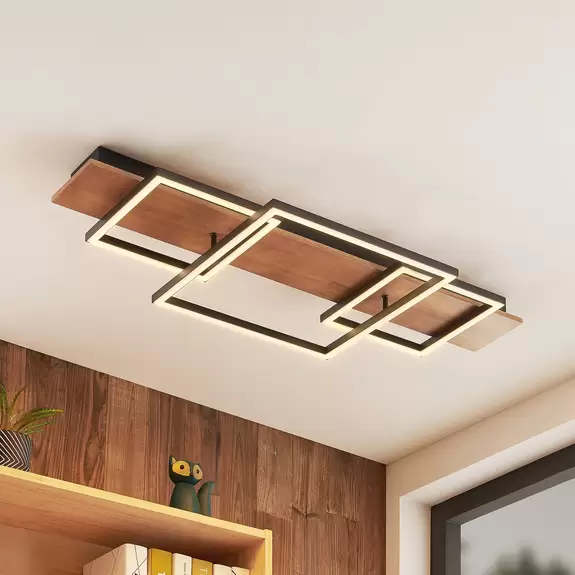 Lampenwelt Lucande Chariska LED-Deckenlampe Holz schwarz 95cm Flash Sale