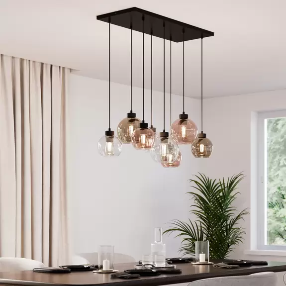 Lampenwelt Hängeleuchte Cubus, klar/honig/braun, Glas, E27, 8-fflammig Osterangebot