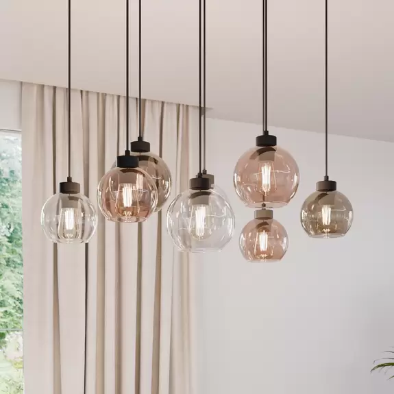 Lampenwelt Hängeleuchte Cubus, klar/honig/braun, Glas, E27, 8-fflammig Osterangebot