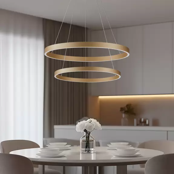 Lampenwelt Lucande Smart LED-Hängeleuchte Yonam, gold, 2-flammig, Tuya Valentinstagsangebot
