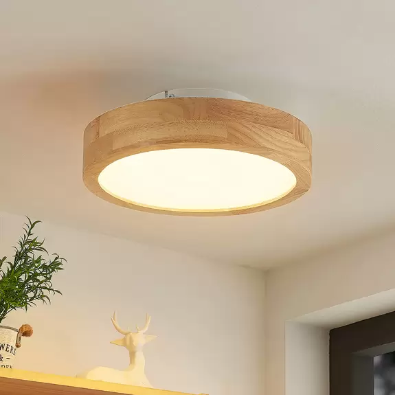 Lampenwelt Lindby Lanira LED-Deckenlampe aus Eichenholz, 30cm Top Angebot