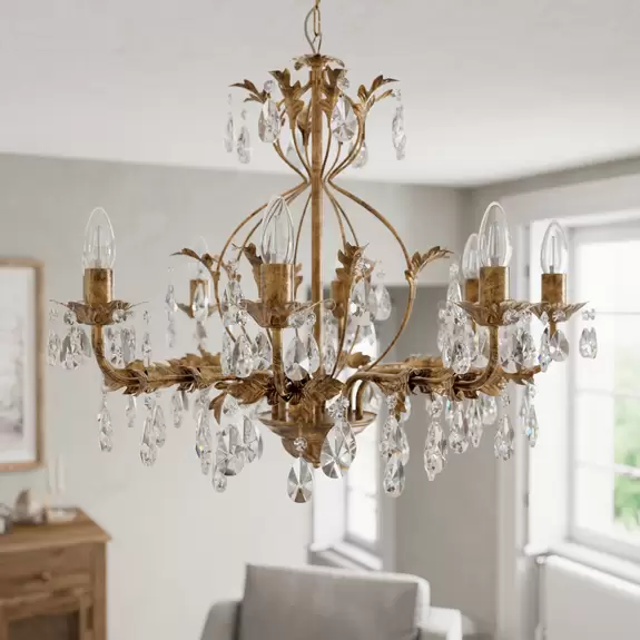 Lampenwelt Kronleuchter Teresa, bronze, Kristall, Ø 70 cm, 8-fflammig Online Outlet