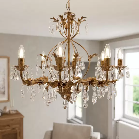 Lampenwelt Kronleuchter Teresa, bronze, Kristall, Ø 70 cm, 8-fflammig Online Outlet