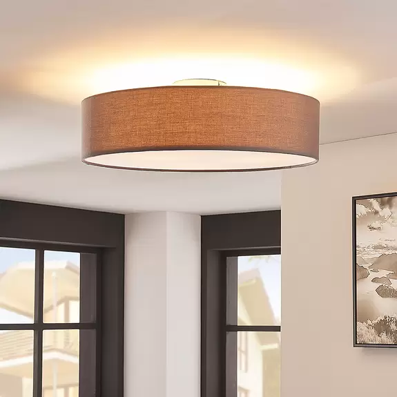 Lampenwelt Lindby Deckenleuchte Sebatin, Ø 50 cm, grau, Stoff, E27 Große Rabatte