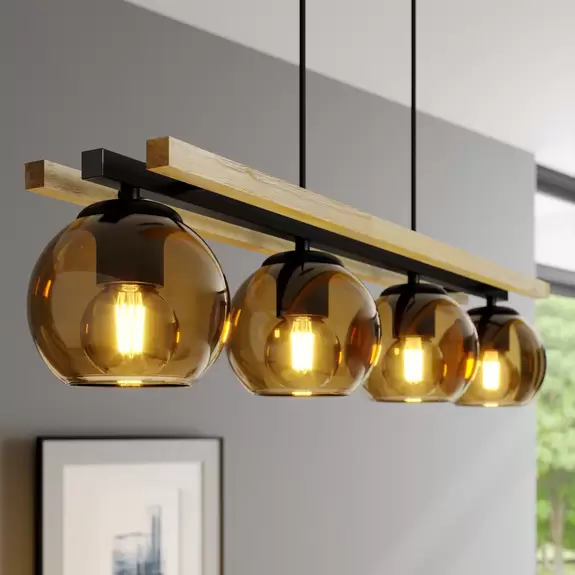 Lampenwelt Lindby Pendelleuchte Enrique, 4-flammig, amber, Glas Neuheiten
