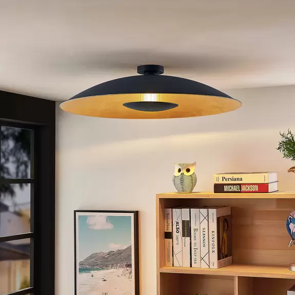 Lampenwelt Lindby Narisara Deckenlampe, schwarz-gold, 80 cm Saisonale Angebote