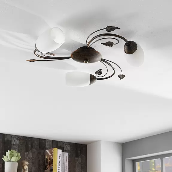 Lampenwelt Lindby Deckenleuchte Stefania, 3-flg., Ø 46 cm, schwarz/gold Neueste Stile