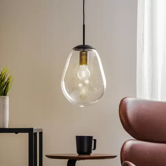 Lampenwelt Hängeleuchte Pear S mit Glasschirm, schwarz Clearance-Verkauf