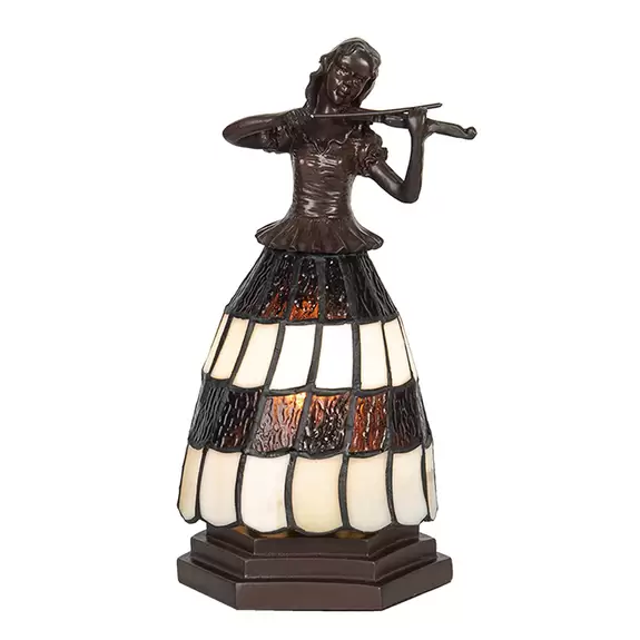 Lampenwelt Tischlampe 5LL-6047 Frau, Tiffany-Stil, braun-weiß Schlussverkauf