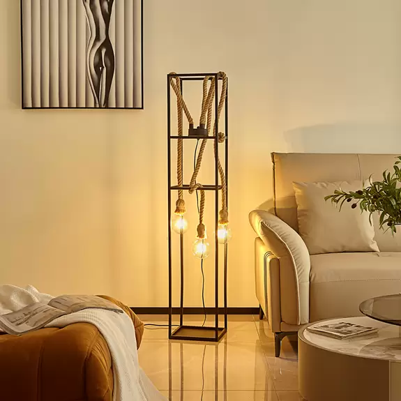 Lampenwelt Lucande Vlados Design-Stehlampe, Käfig, 3-fl Begrenztes Angebot