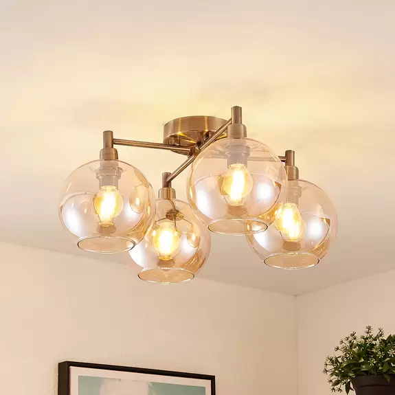 Lampenwelt Lindby Brendan Deckenleuchte, braunglas, 4-flammig Exklusivangebot