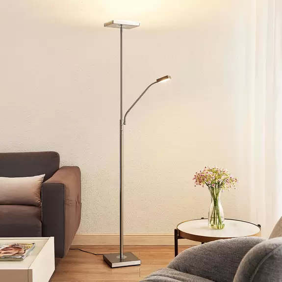 Lampenwelt Lindby Sumani LED-Stehleuchte, eckig, nickel Tiefpreis