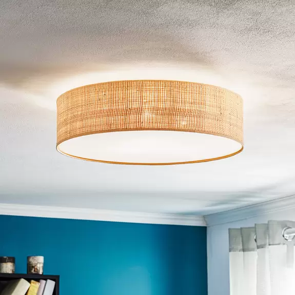 Lampenwelt Deckenleuchte Leano beige rund aus Rattan Super Sparpreis