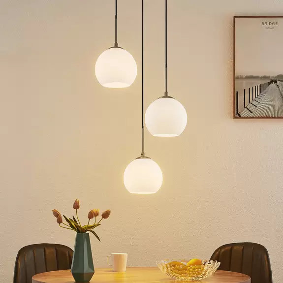 Lampenwelt Lindby Jurian Pendelleuchte 3-fl., nickel/opal Neueste Stile