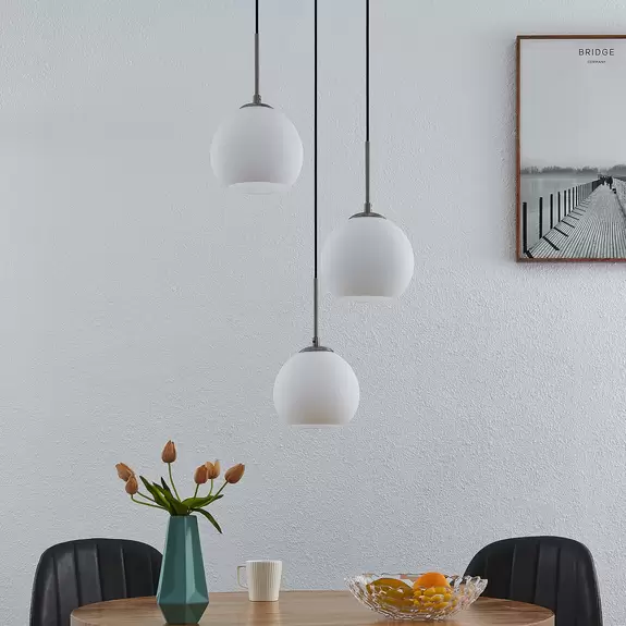 Lampenwelt Lindby Jurian Pendelleuchte 3-fl., nickel/opal Neueste Stile