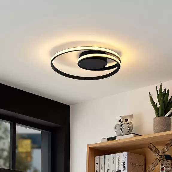 Lampenwelt Lindby LED-Deckenleuchte Youna, schwarz, Alu, 39 cm, dimmbar Sonderangebot der Fabrik
