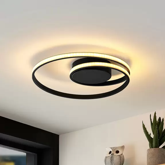 Lampenwelt Lindby LED-Deckenleuchte Youna, schwarz, Alu, 39 cm, dimmbar Sonderangebot der Fabrik