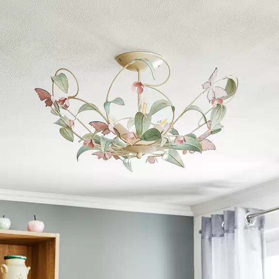 Lampenwelt Deckenleuchte Butterfly, weiß/grün/rosa, 3-flammig Riesige Rabatte