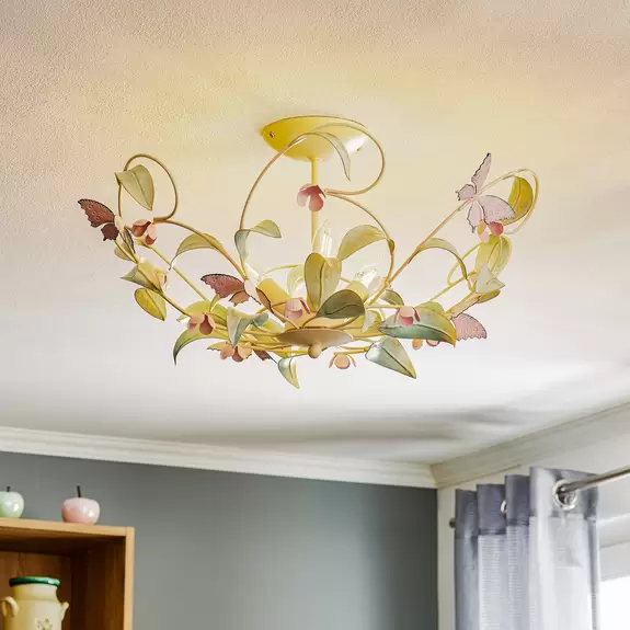 Lampenwelt Deckenleuchte Butterfly, weiß/grün/rosa, 3-flammig Riesige Rabatte