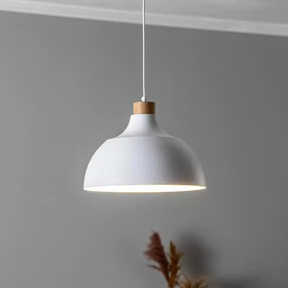 Lampenwelt Envostar Hängeleuchte Kaitt, Holzdetail, Ø 34 cm, weiß 50% Rabatt mit kostenlosem Versand