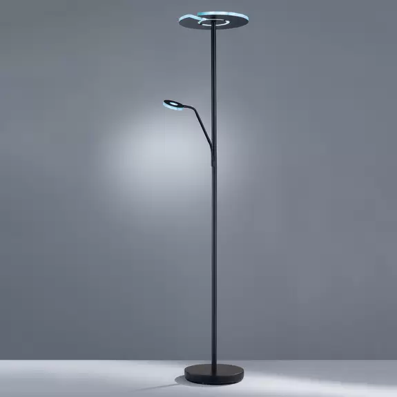 Lampenwelt LED-Stehleuchte Dent, schwarz, Metall, 180 cm, CCT, Lesearm Fabrikladen