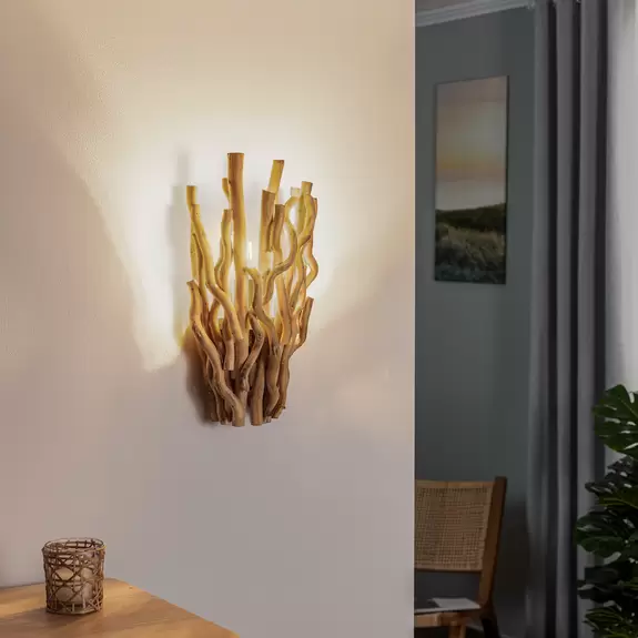 Lampenwelt Wandleuchte Agar mit Schirm aus Holz Auslauf
