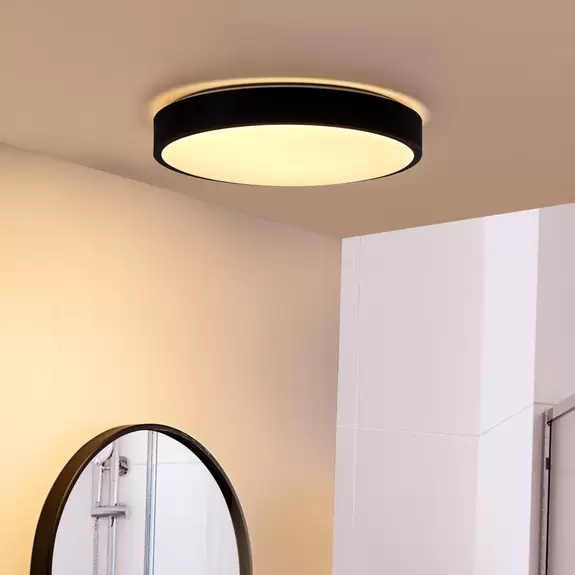 Lampenwelt Lindby LED-Deckenlampe Medon Ø 38 cm schwarz Kunststoff IP44 Verkauf