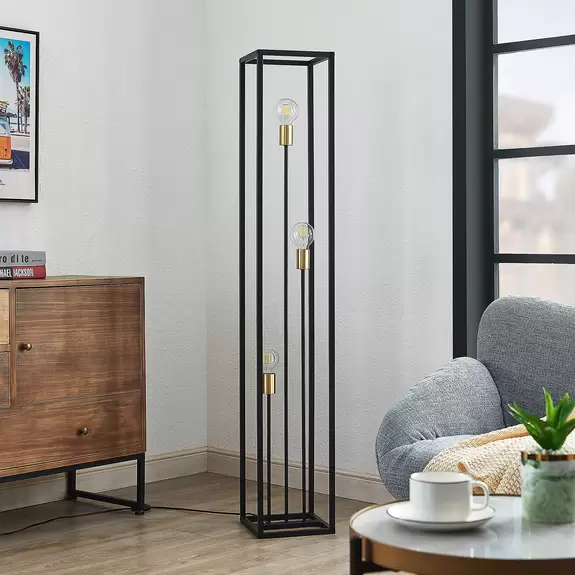 Lampenwelt Lindby Tiliane Käfig-Stehlampe, schwarz, 3-flammig Hotsell