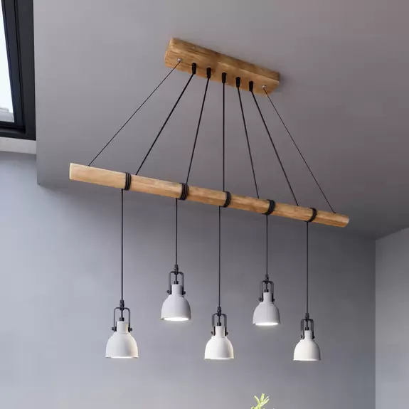 Lampenwelt Lindby Hängeleuchte Mitis, Beton, Holz, 100 cm lang, GU10 Günstig kaufen