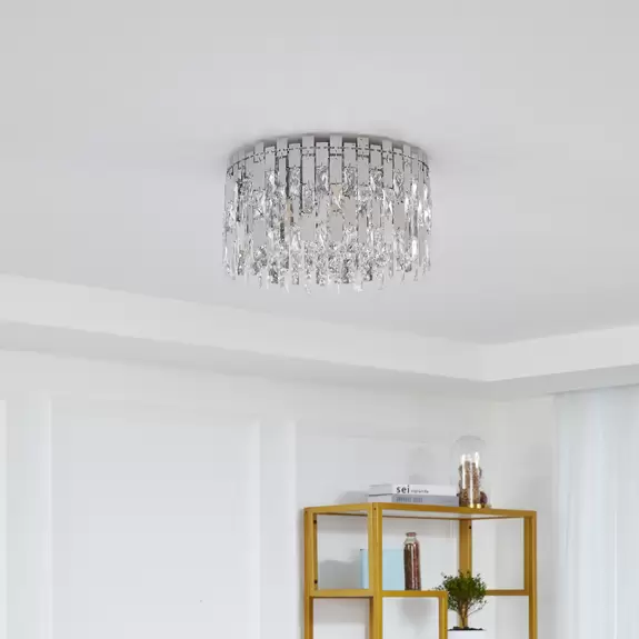 Lampenwelt Lucande Deckenleuchte Arcan, chrom, Kristallglas, Ø 40 cm Exklusivangebot