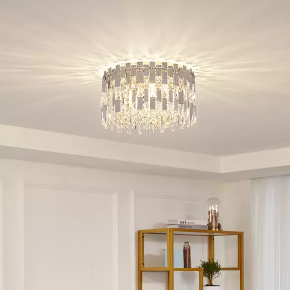 Lampenwelt Lucande Deckenleuchte Arcan, chrom, Kristallglas, Ø 40 cm Exklusivangebot