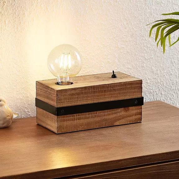 Lampenwelt Lindby Sverina Tischleuchte aus Holz, einflammig Osterangebot