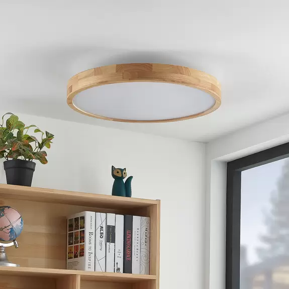 Lampenwelt Lindby LED-Deckenlampe Lanira Ø 60 cm, Eichenholz, CCT Bis zu 55% Rabatt