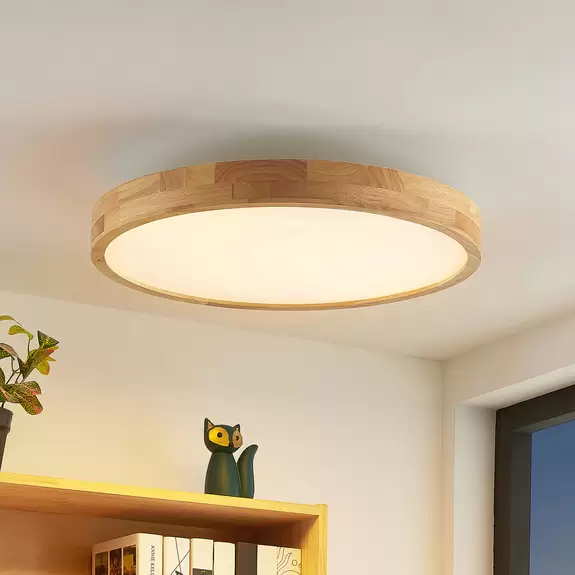 Lampenwelt Lindby LED-Deckenlampe Lanira Ø 60 cm, Eichenholz, CCT Bis zu 55% Rabatt
