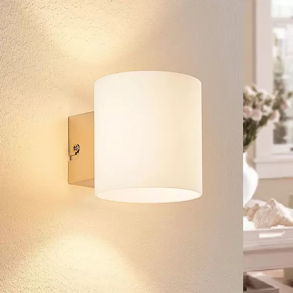 Lampenwelt Lindby Gerrit Wandlampe aus weißem Glas, rund Discount Store für neue Produkte