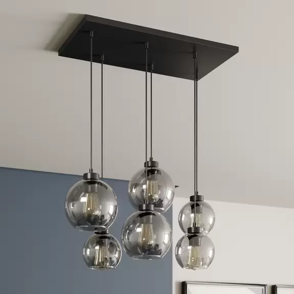 Lampenwelt Hängeleuchte Cubus, graphit, Glas, 74 cm lang, 6-flammig 2025