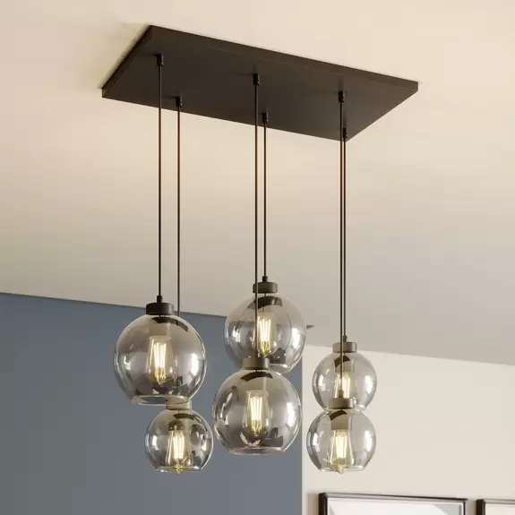 Lampenwelt Hängeleuchte Cubus, graphit, Glas, 74 cm lang, 6-flammig 2025