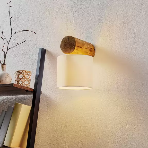 Lampenwelt Wandleuchte Pino Simple Schirm weiß, Gestell braun Verkauf