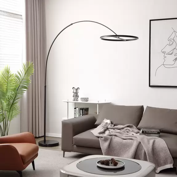 Lampenwelt Lucande Virvera LED-Bogenstehlampe, rund, schwarz Schlussverkauf